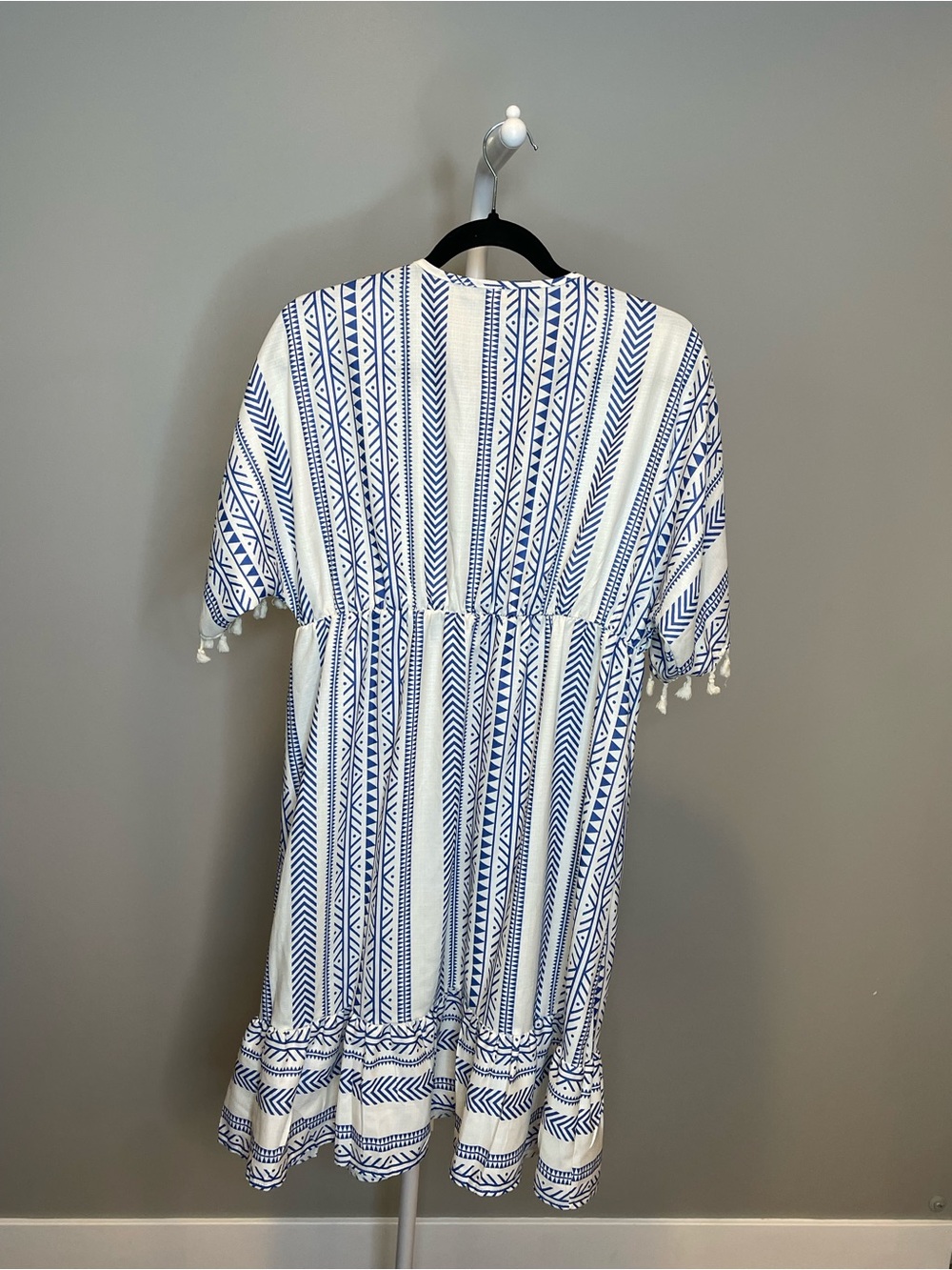 Blue and Cream V-Neck Boho Tassel Poolside Cover-Up/Dress - Picture 7 of 7